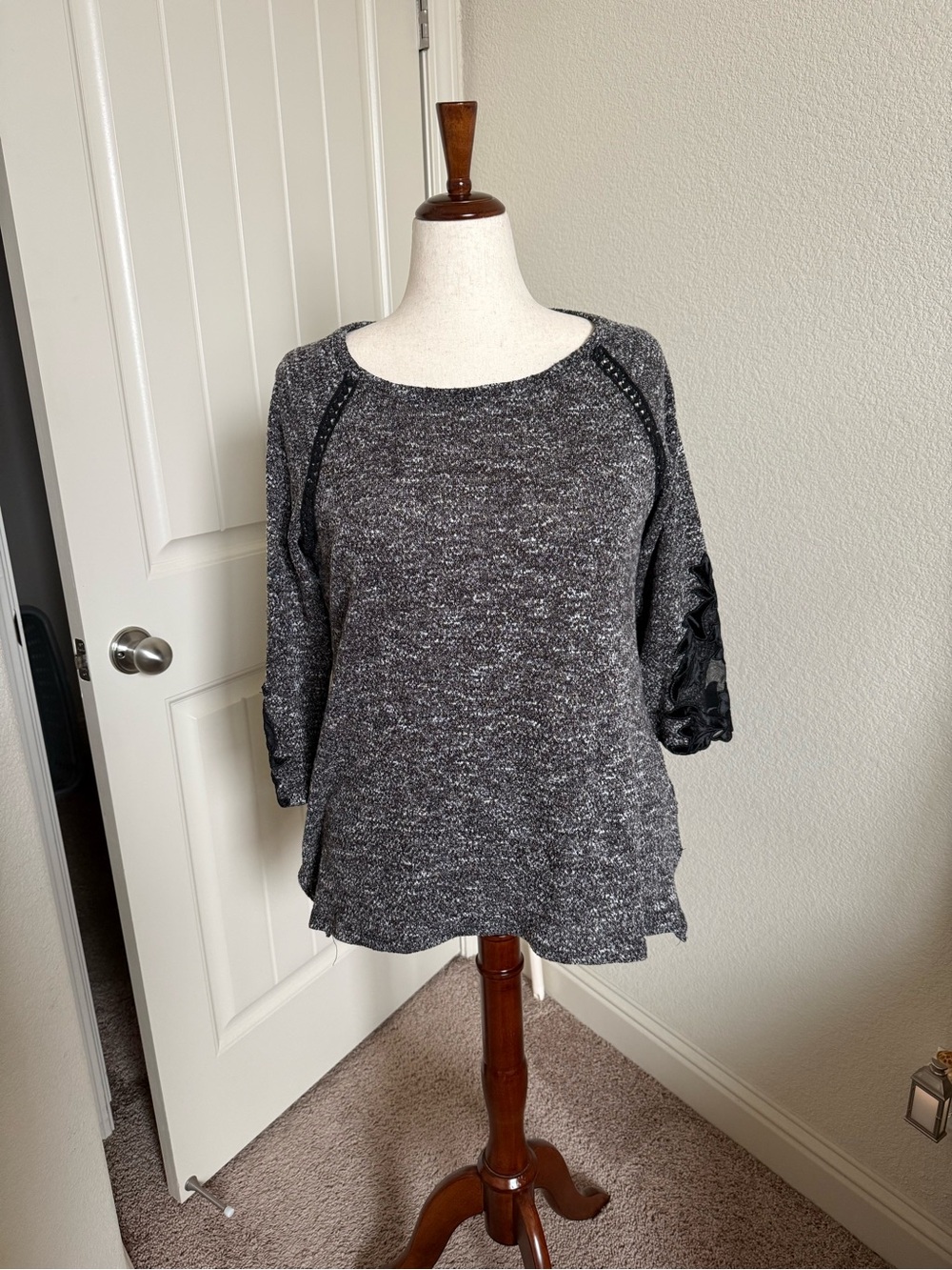 Maurices Black and Heather Gray Knit Top with Decorative Trim - XL